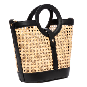 Barbarano borsa tote donna. Pelle autentica combinata con canapa.