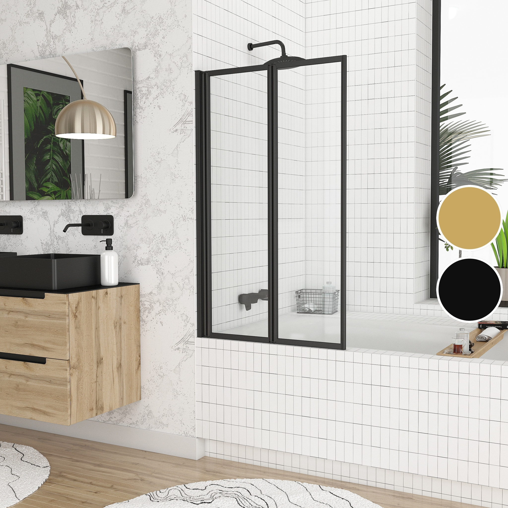 Pare baignoire Pivotant 70x120cm - 2 Volets Noir Mat - Verre Trempé 4mm - DUPLO