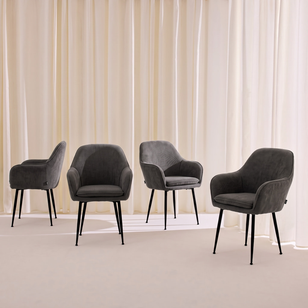 Fauteuil velours côtelé et pieds métal (lot de 4) SHELLA