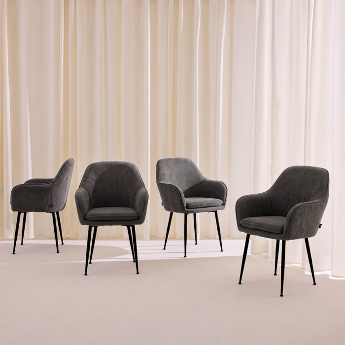 Fauteuil velours côtelé et pieds métal (lot de 4) SHELLA