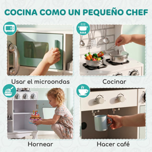 AIYAPLAY Cocina de Juguete de Madera con Luces y Sonidos. Cocinita Infantil con Campana Extractora, Dispensador de Agua, Cafetera, Nevera, Horno, Fregadero, Accesorios, 3-6 Años Verde Azulado