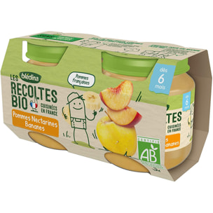 24 Petits Pots Poire, Nectarine, Banane 12x(2x130g) - Les Récoltes Bio Dès 6 Mois