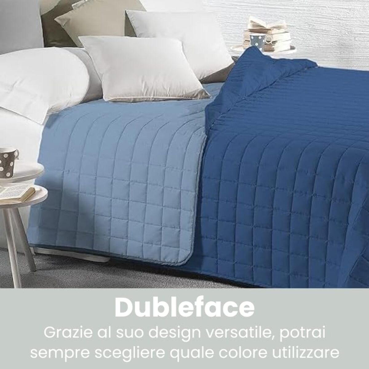 INTRECCI Copriletto Matrimoniale Estivo, Trapunta Estiva Matrimoniale, 260x260 cm, Coperta Estiva, anche Primaverile, Double Face, Moderna, Leggera, Elegante. Colore: Blu/Azzurro