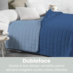 INTRECCI Copriletto Matrimoniale Estivo, Trapunta Estiva Matrimoniale, 260x260 cm, Coperta Estiva, anche Primaverile, Double Face, Moderna, Leggera, Elegante. Colore: Blu/Azzurro