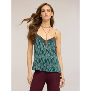 Motivi - Top in raso fantasia cashmere - Verde