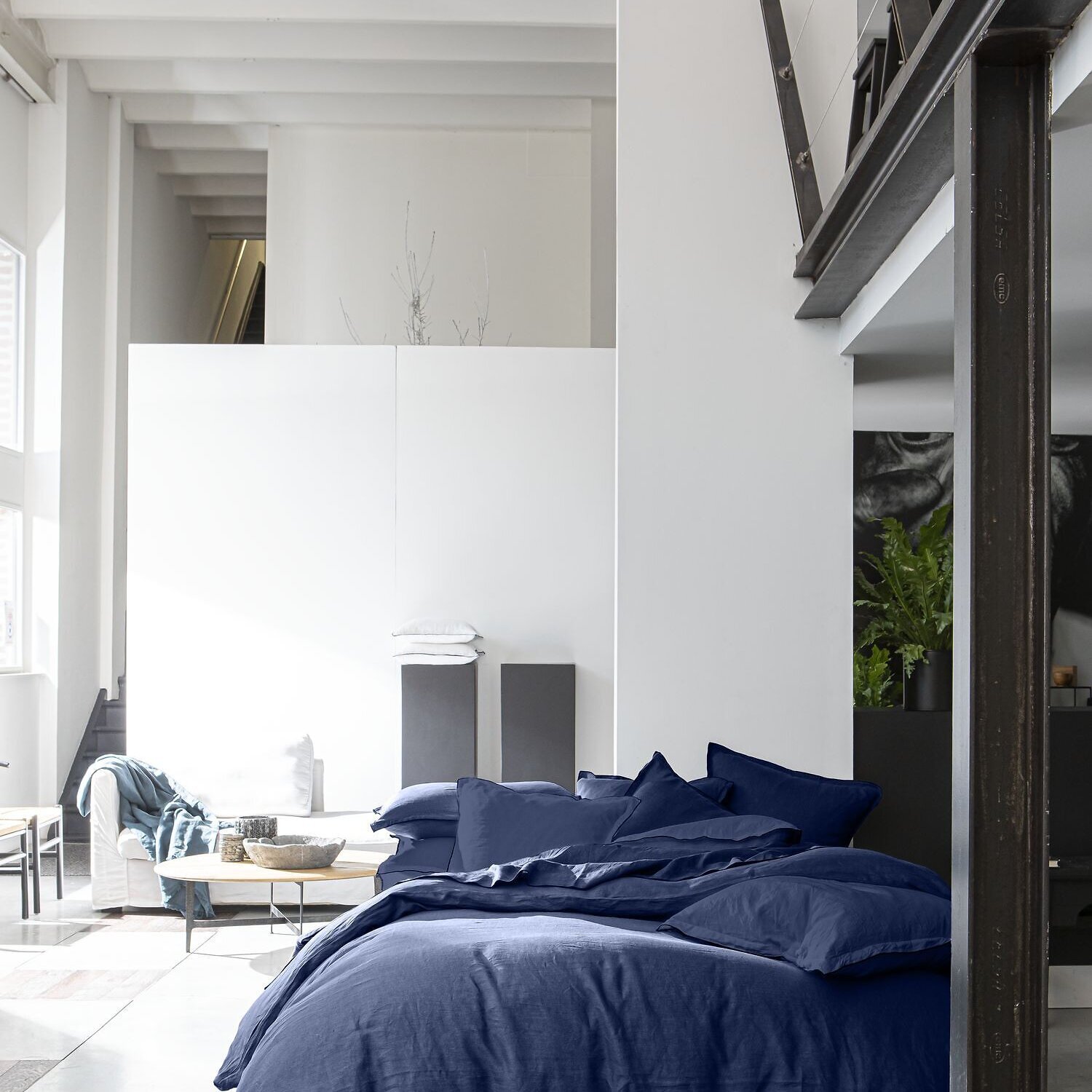 Drap Housse - Bonnet:40cm 100%lin LavÉ Colbalt