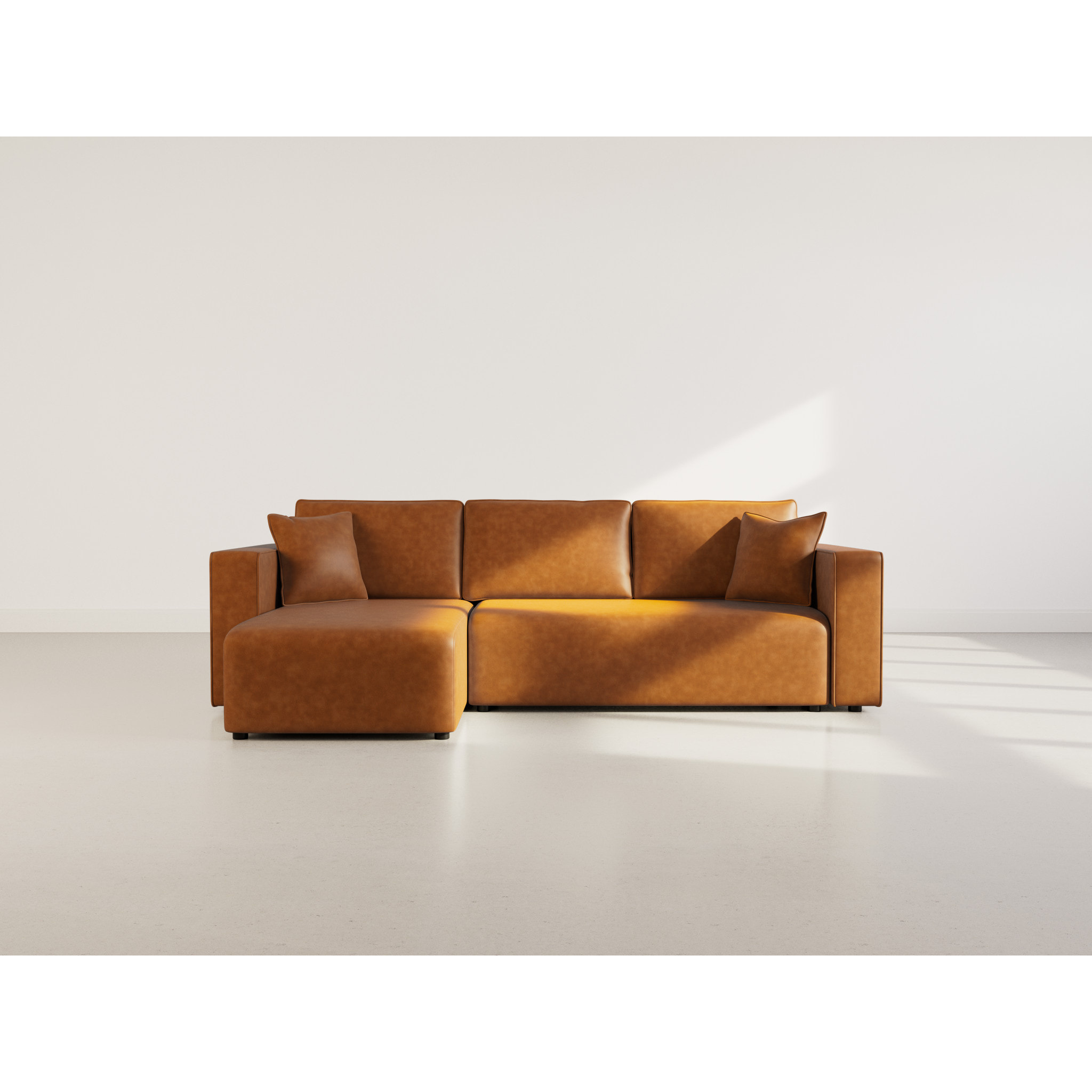 Topaze - canapé d'angle réversible 4 places convertible avec coffre en simili - Cognac