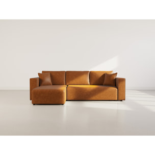 Topaze - canapé d'angle réversible 4 places convertible avec coffre en simili - Cognac