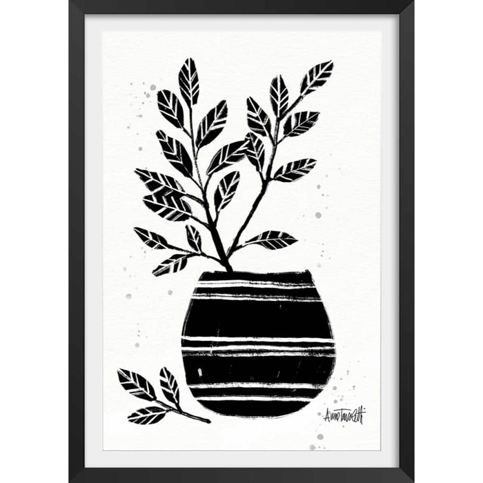 Illustration Poterie et botanique Affiche + cadre en bois - Noir