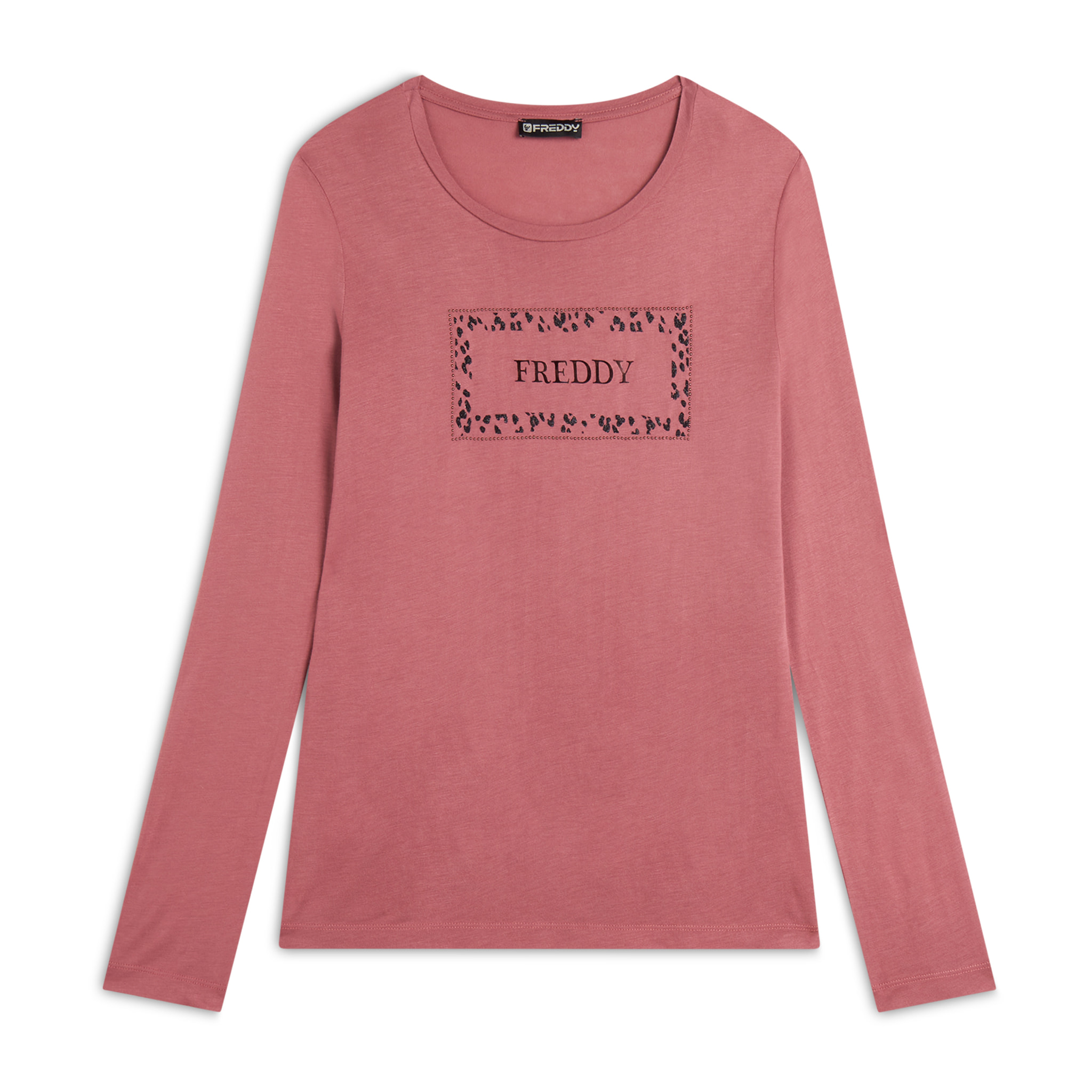 T-shirt donna manica lunga con stampa animalier oro rosa