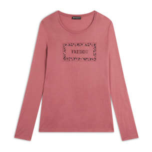 T-shirt donna manica lunga con stampa animalier oro rosa