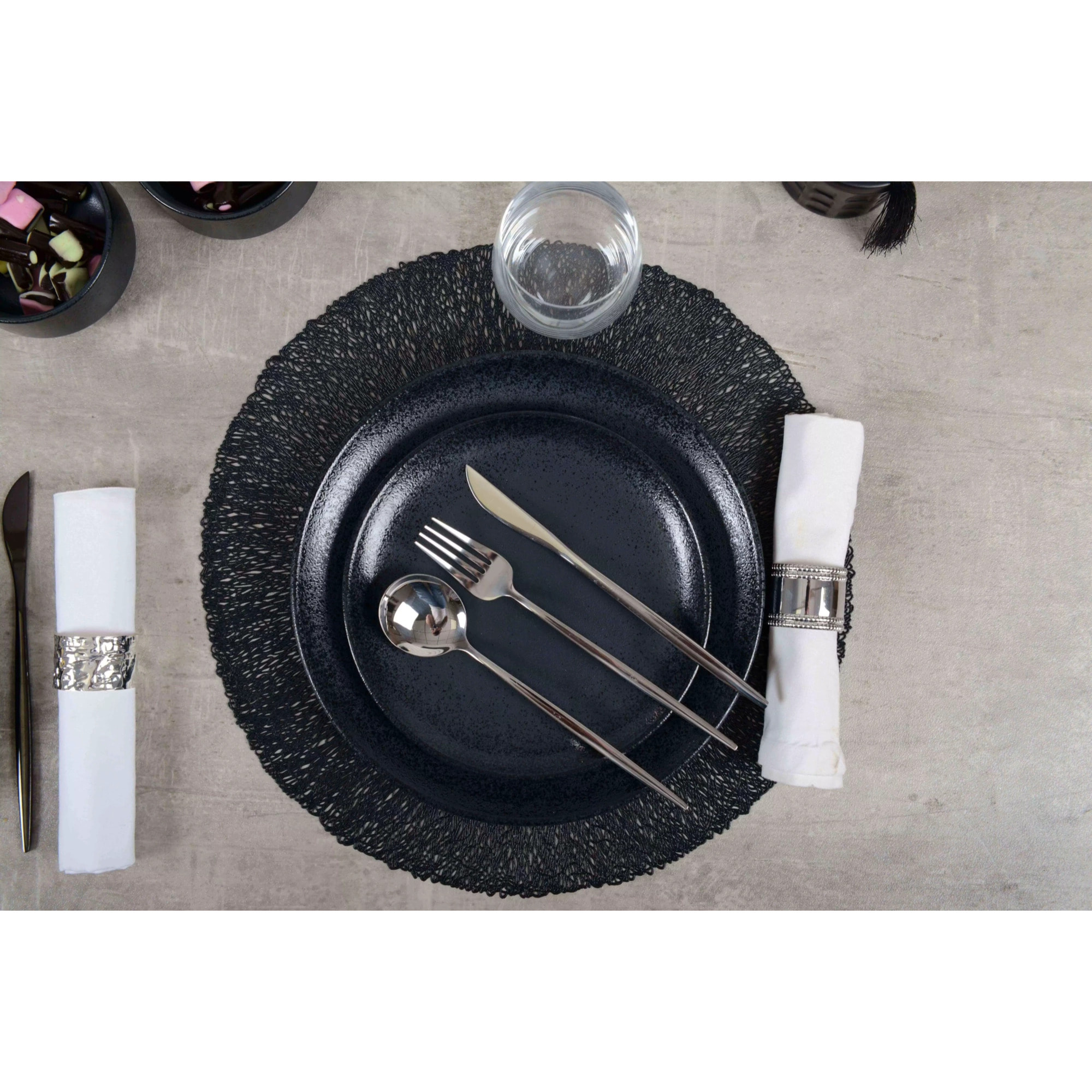 Lot de 6 Assiette à dessert noire mat avec éclat 21cm