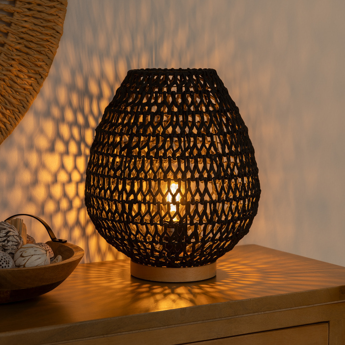 Lampe "Etel" noire - métal & papier H36 cm