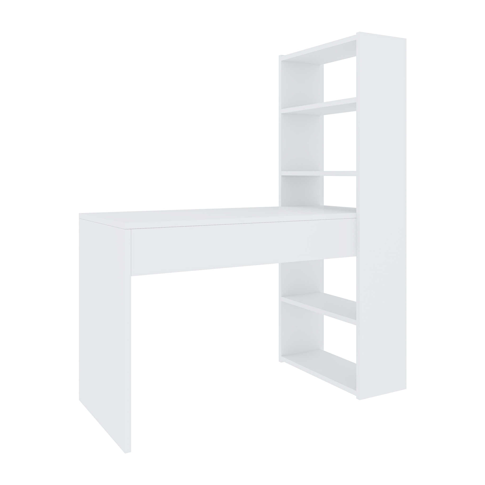Scrivania Con Libreria Reversibile Salvaspazio Kirkensen Scrittoio Scaffali Laterali Mobile Desk Postazione Pc Studio 120 x 144 x 53 cm Bianco