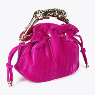 Borsa in Tessuto Plissettato con Manico Leopardo Metallico