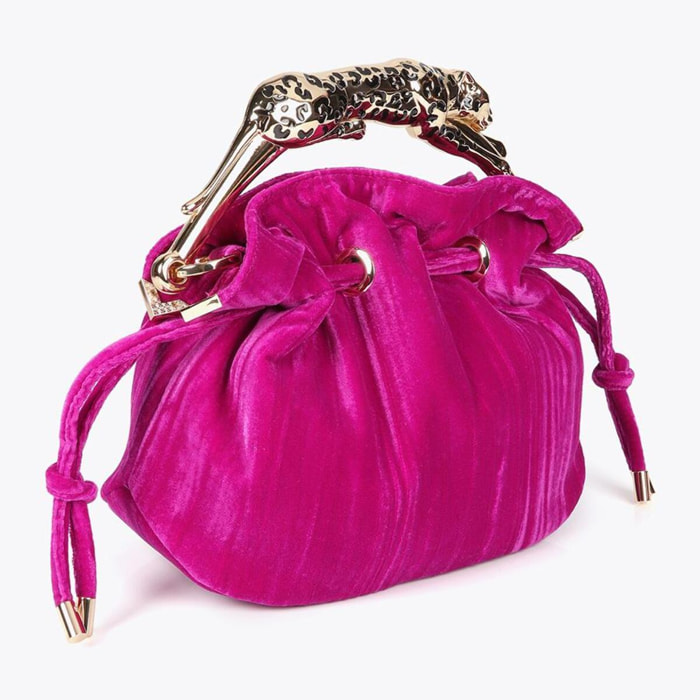 Borsa in Tessuto Plissettato con Manico Leopardo Metallico