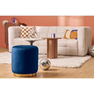 Pouf rond en velours bleu marine et métal doré D40 cm AMAYA