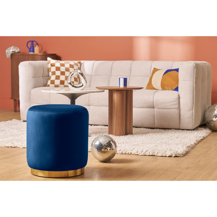 Pouf rond en velours bleu marine et métal doré D40 cm AMAYA