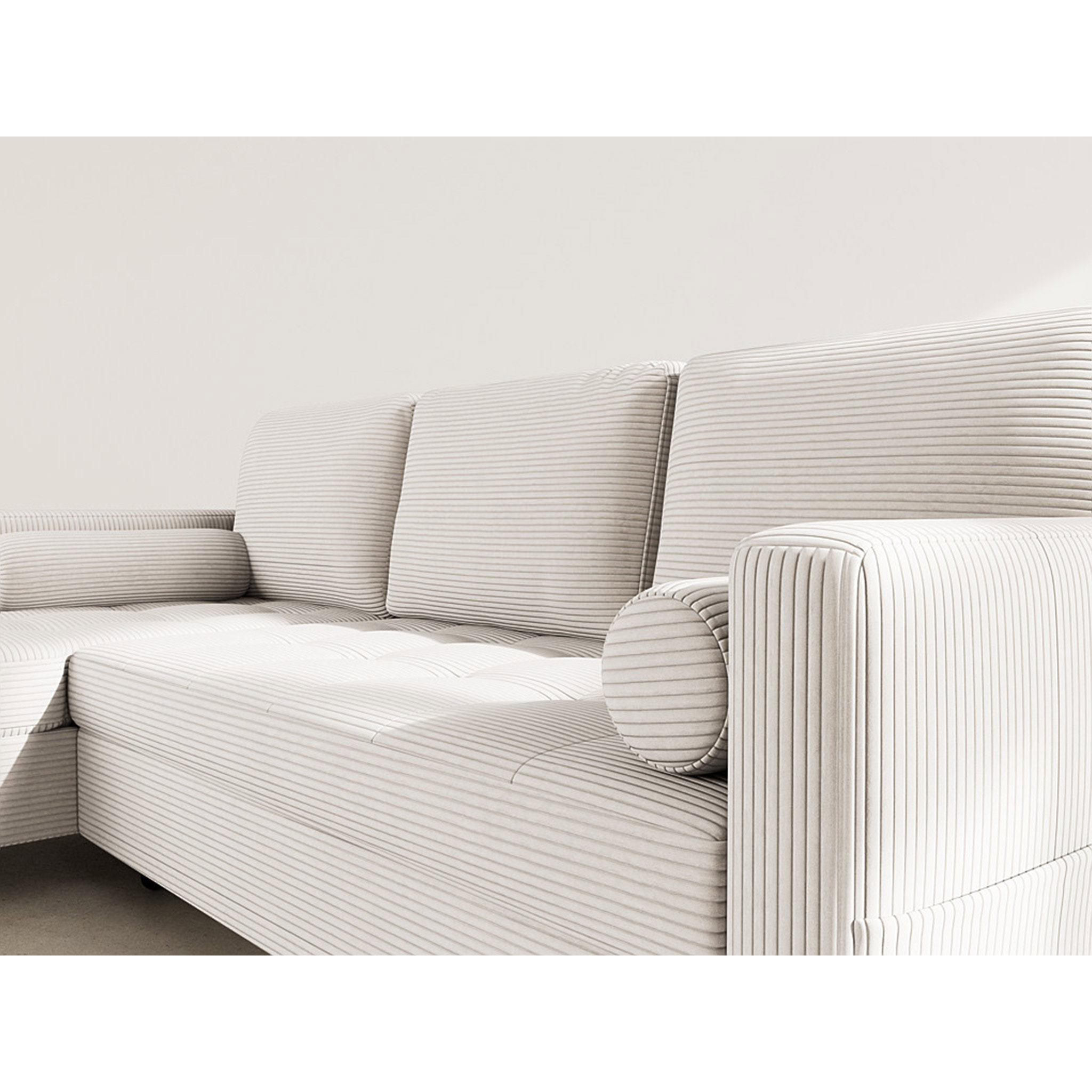 Marceau - Canapé d'angle réversible 4 places convertible avec coffre en velours côtelé - Beige