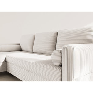 Marceau - Canapé d'angle réversible 4 places convertible avec coffre en velours côtelé - Beige