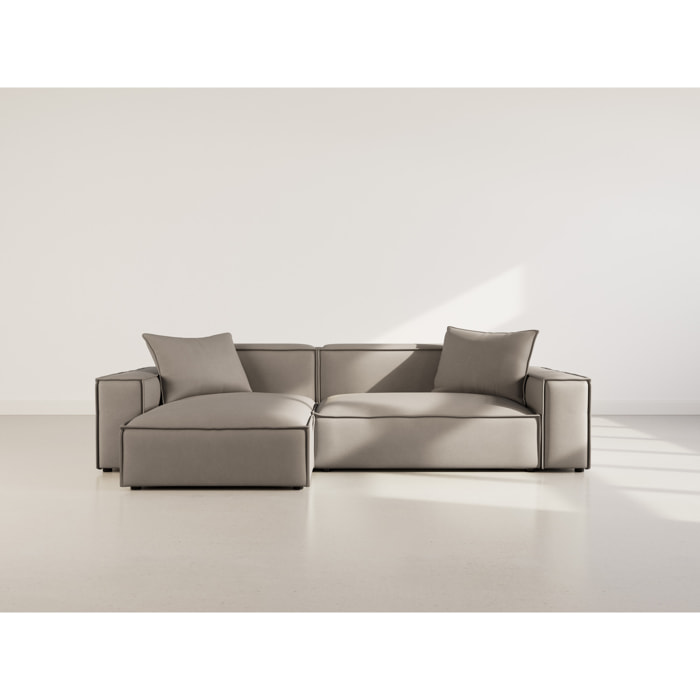 Atlas - Canapé d'angle réversible 4 places en velours texturé - Gris