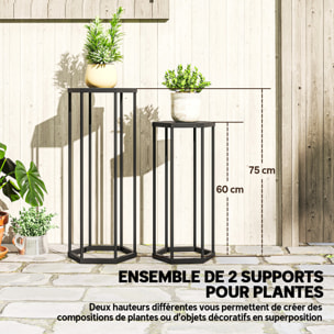 Lot de 2 supports pour plantes hexagonal métal noir