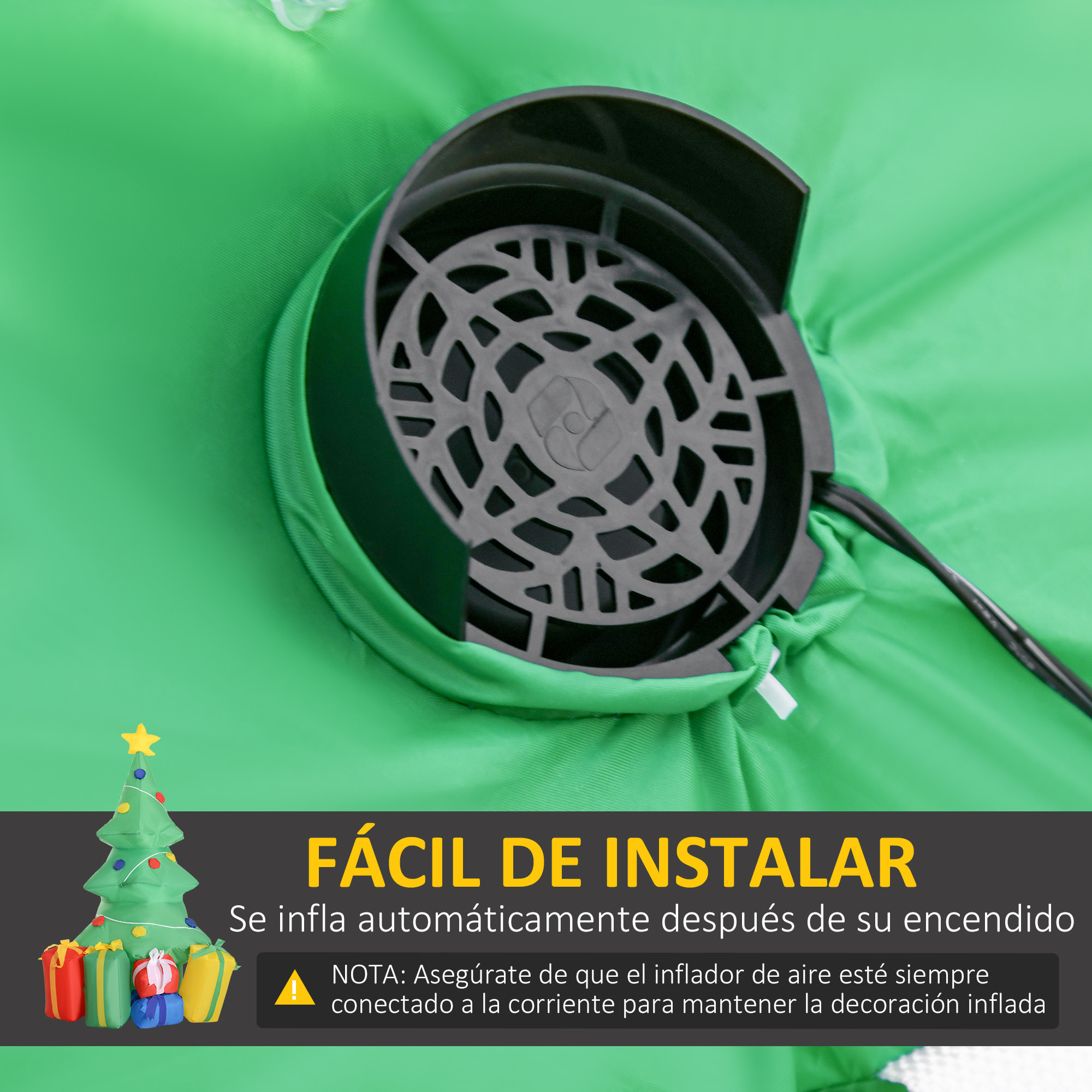 Árbol de Navidad Inflable Iluminación LED 65x75x150cm Verde