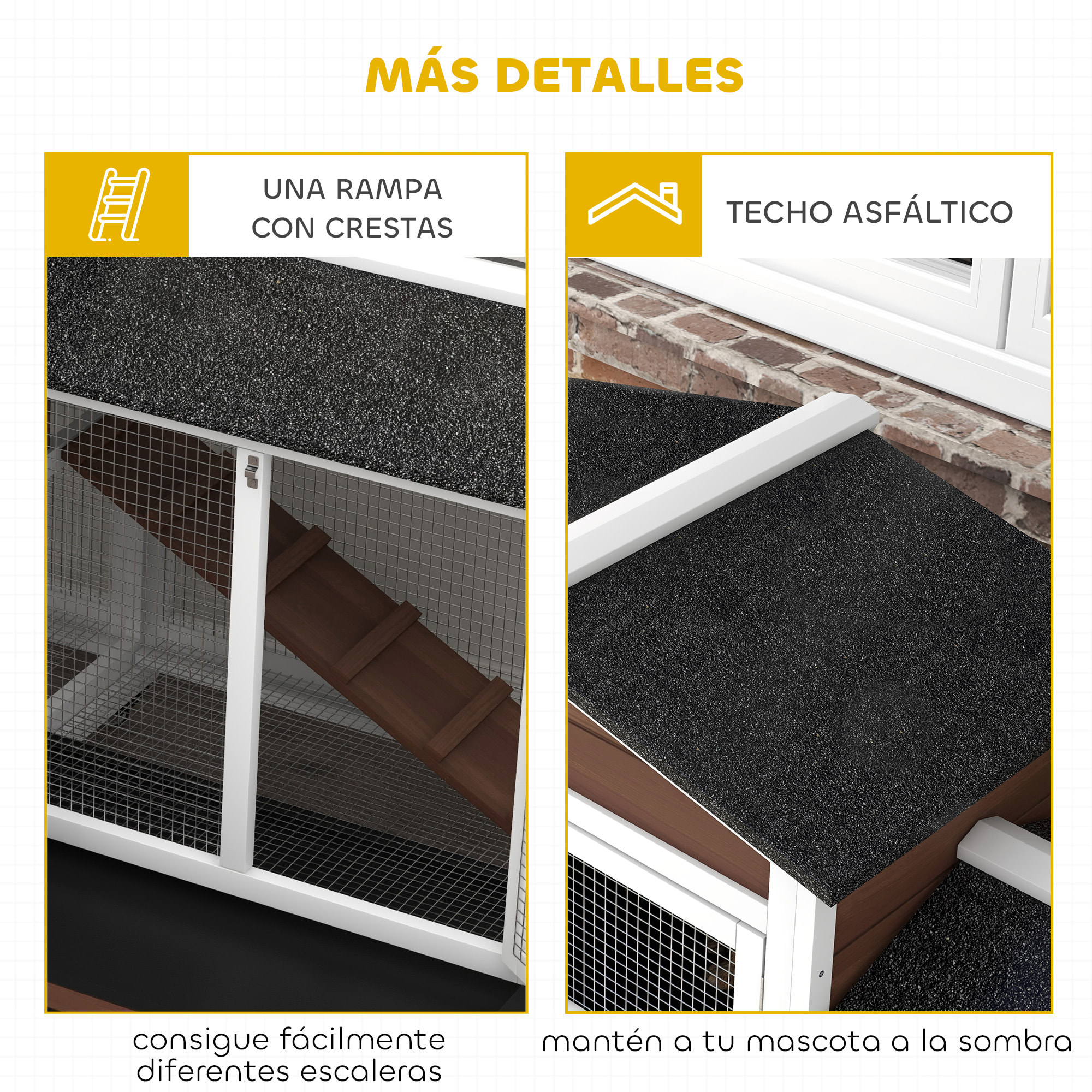 Conejera de Madera con Ruedas 157,4x53x99,5 cm Jaula para Conejos Grande con Techo Asfáltico Bandeja Extraíble y Rampa para Exterior e Interior Marrón