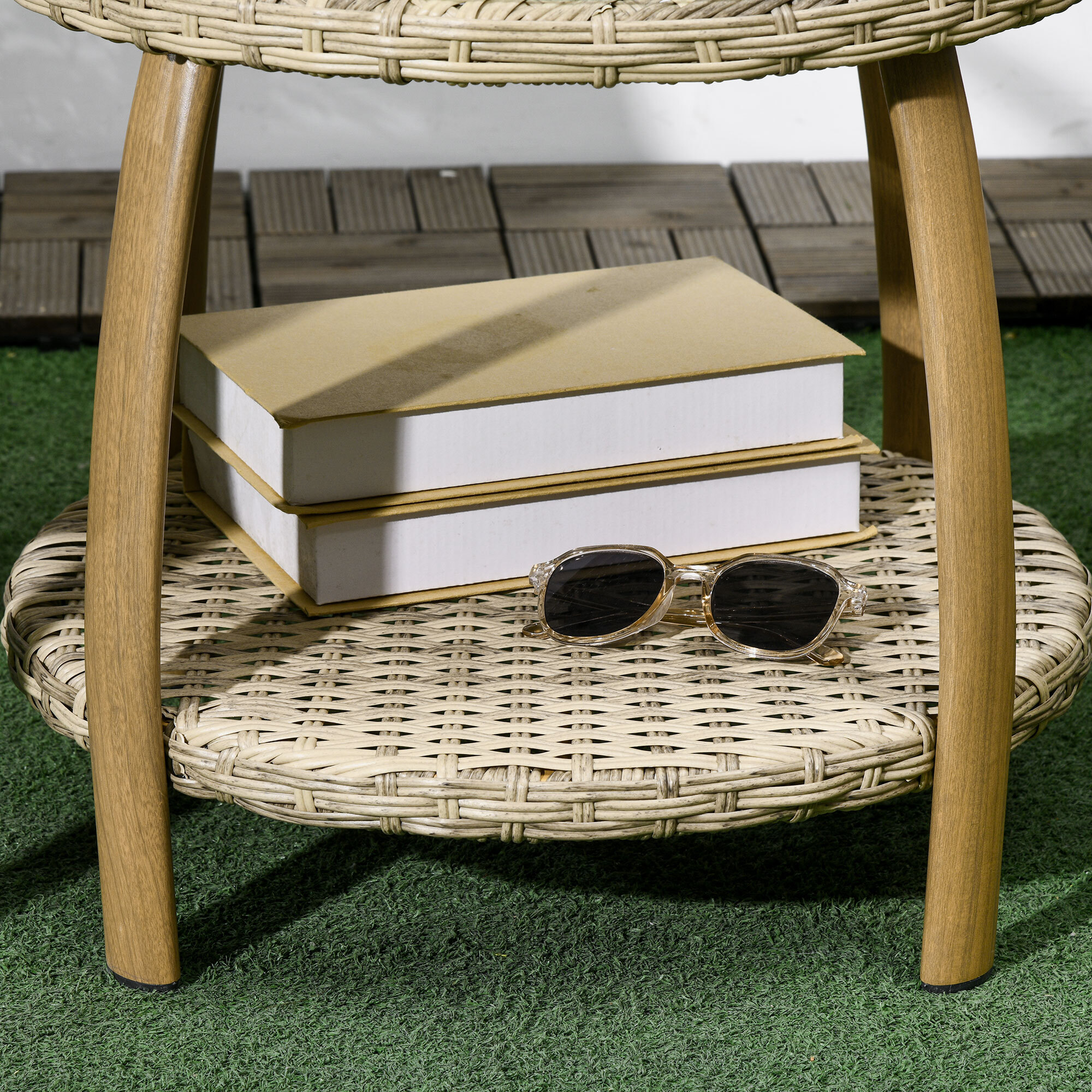 Conjunto de Mesa y Sillas de Jardín para Exterior Juego de 3 Piezas Sillas y Mesa de Ratán con Marco de Aluminio Incluye 2 Sillas 1 Mesa de Vidrio Templado y Cojines Natural y Marrón