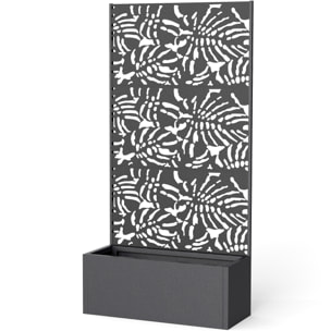 Jardinière treillis haut design graphique feuilles bananier 90 x 37 x 180 cm métal époxy noir