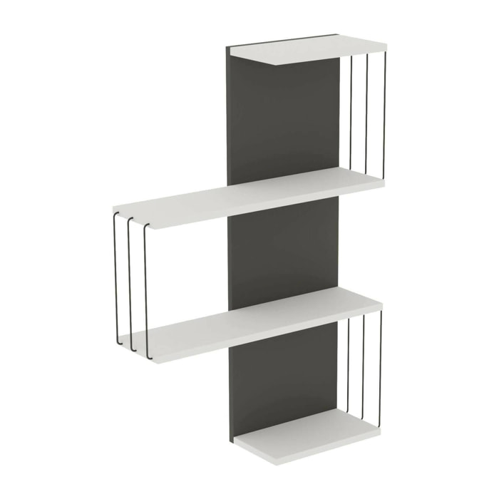 Mensola Batilda, Scaffale, Ripiano a muro, Scaffalatura multiuso, 64x19h96 cm, Bianco e Antracite