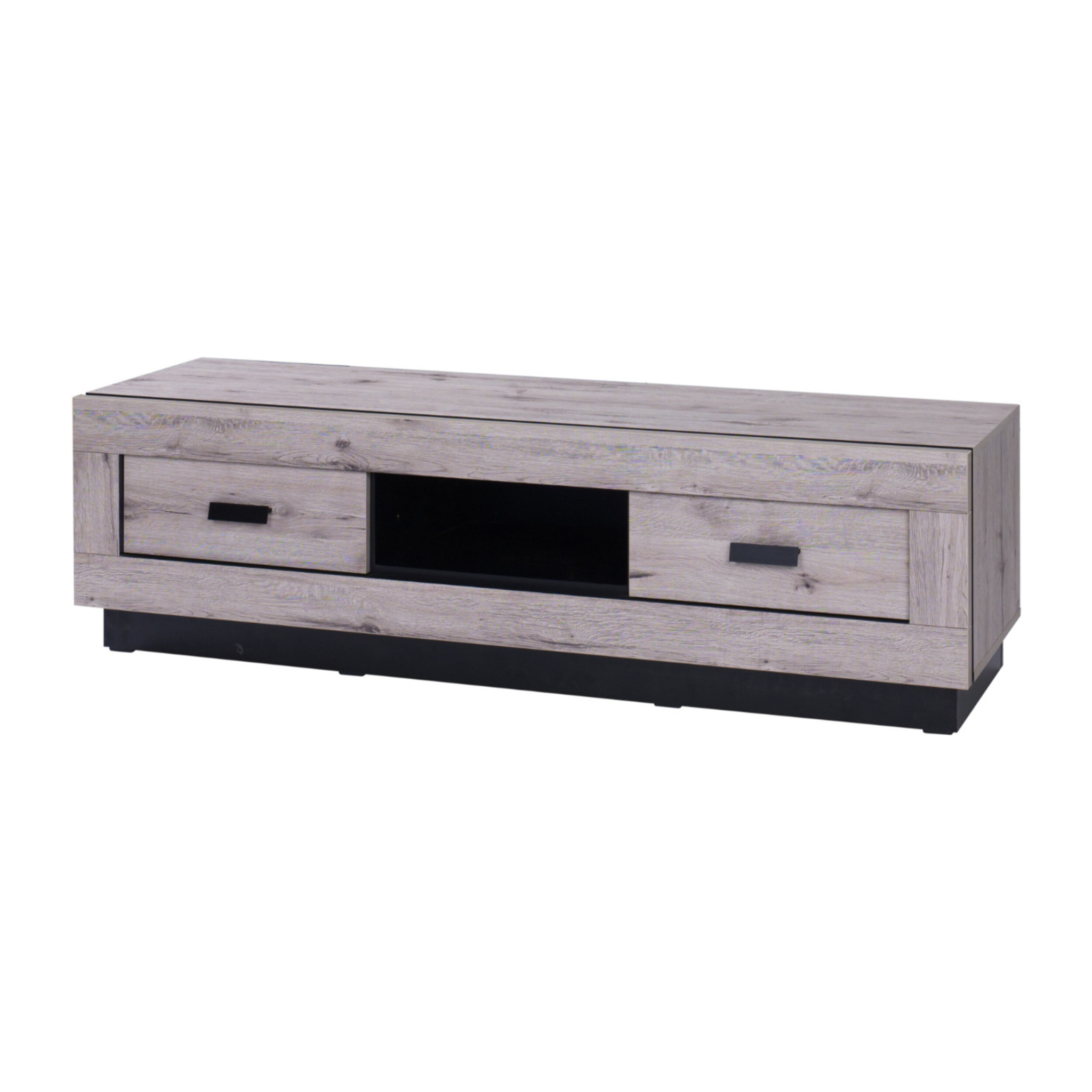 Otis - meuble TV - effet bois gris - 2 tiroirs et 1 niche - 170 cm - Bois / Gris