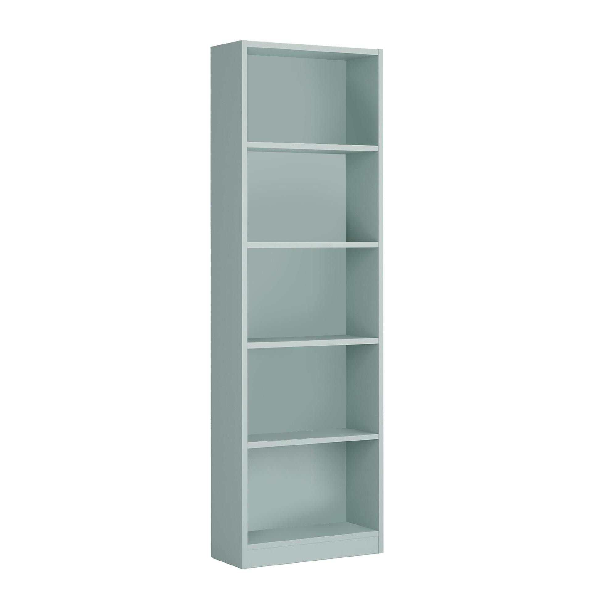 Libreria Pomona, Mobile portalibri alta a 5 ripiani, Scaffale da ufficio o cameretta, Scaffale moderno con scomparti, cm 52x25h80, Verde acqua