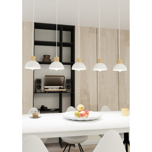 Lampada a sospensione Seco in acciaio bianco opaco e legno