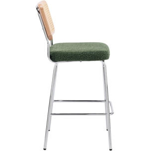 Lot de 2 chaises de bar en cannage et tissu bouclé, piètement chromé - MUSE