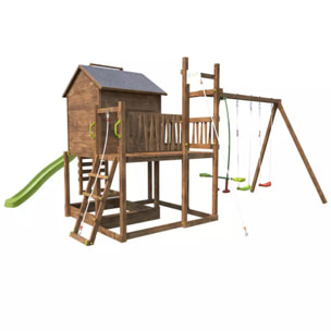 Aire de jeux pour enfant maisonnette avec portique et mur d'escalade - COTTAGE FUNNY