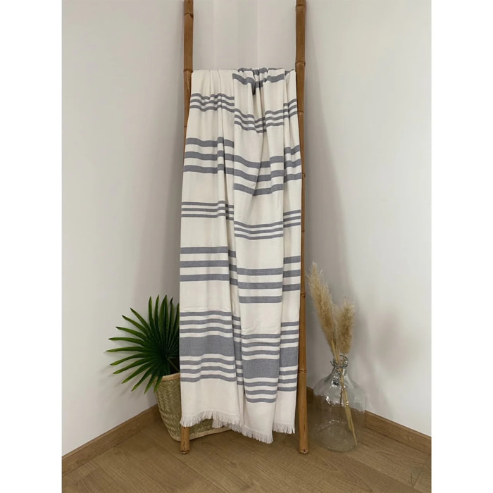 Fouta doublée éponge Karabuk XL Bleu marine 140x180 380g/m²