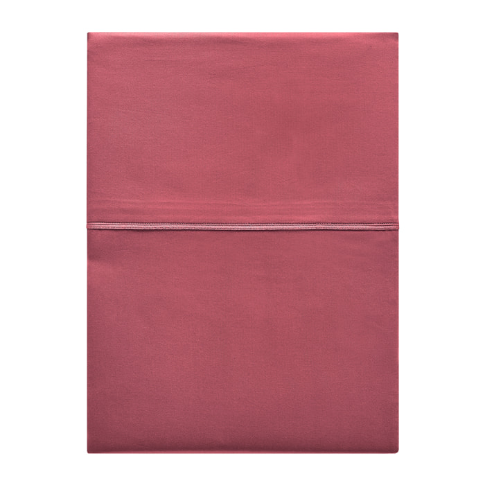 Drap plat uni en satin de coton bio, TEOPHILE, Rouge Cosmos