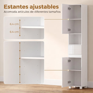 Armario Alto de Baño, Mueble de Baño Estrecho de Alto Brillo con Cajón, Compartimento Abierto y Estantes Ajustables, para Espacios Pequeños, 30x30x170 cm, Blanco