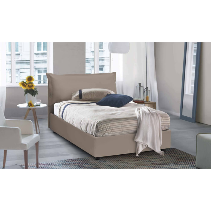 Letto piazza e mezza Aconito, Letto contenitore con rivestimento in ecopelle, 100% Made in Italy, Apertura frontale, con materasso Cm 120x200 incluso, Tortora
