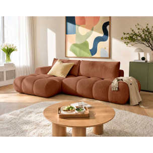 Yulin - Canapé d'angle ouvert gauche 4 places convertible avec coffre en tissu bouclette - Rouille