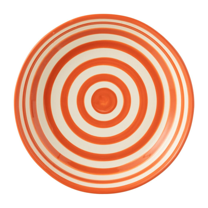 J-Line plat Granada Stripes Low - céramique - blanc/orange - large - Ø 25 cm