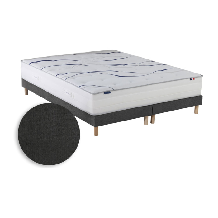 Ensemble matelas mousse HD SERENA avec sommier, chenille bouclettes gris anthracite
