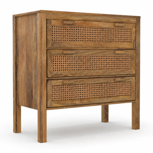 Commode en bois de manguier et cannage 3 tiroirs - Tiki