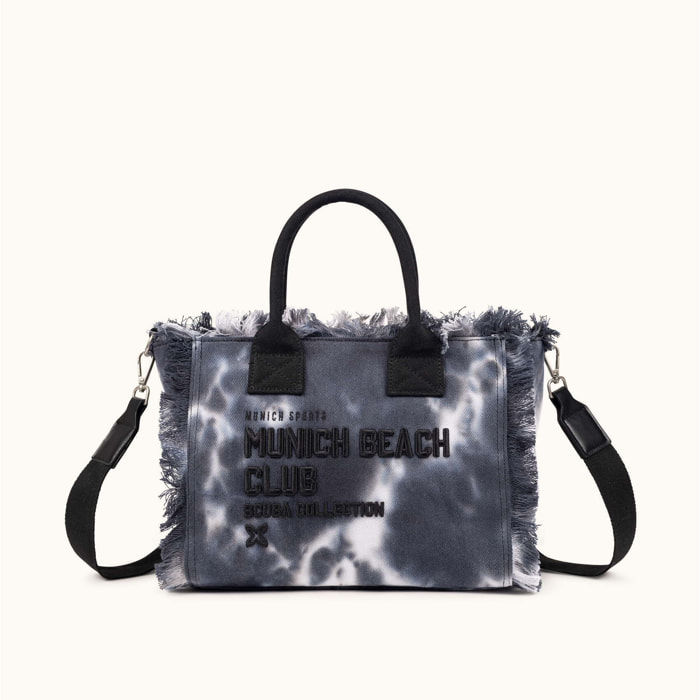 Bolso Crossbody de Algodón Efecto Lavado con Flecos SCUBA BLACK AND WHITE CROSSBODY