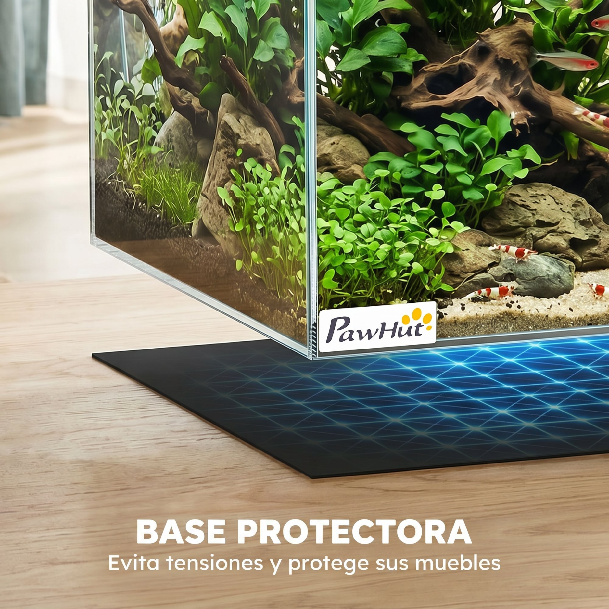 Acuario de Pecera 51 L, Pecera de Cristal con Alfombrilla Protectora, para Peces, Camarones y Tortugas, Transparente
