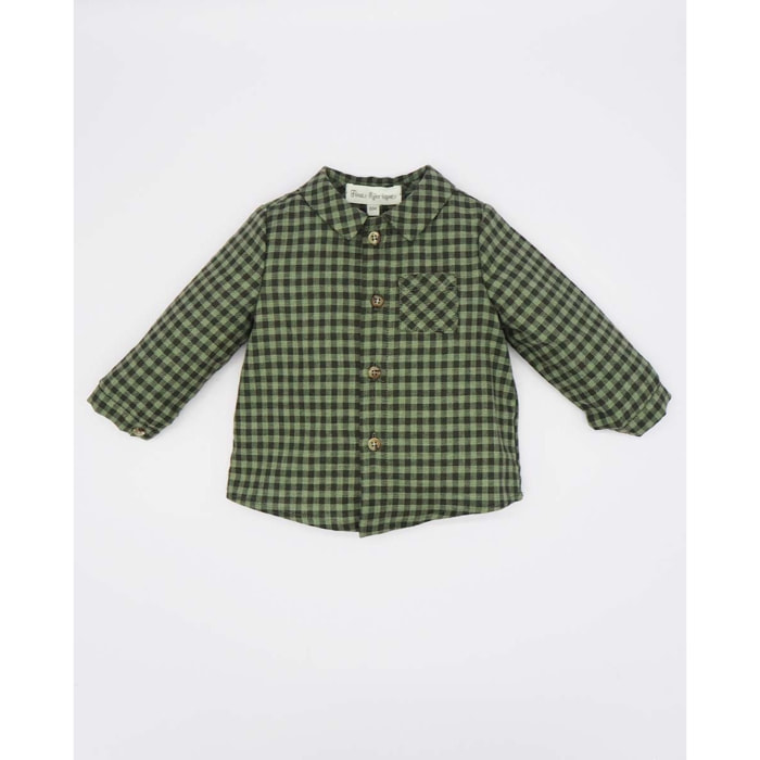 CAMISA CUELLO PICO CUADROS VERDE CAZA