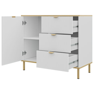 Hope - buffet bas 91 cm - 3 tiroirs et 1 porte - Blanc / Doré