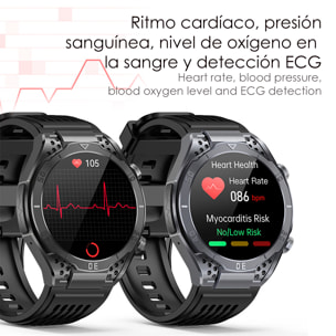 DAM Smartwatch JA01. Monitor de ácido úrico y lípidos, control de glucosa en sangre, electrocardiograma ECG, composición corporal. 5,5x1,1x5 Cm. Color: Negro