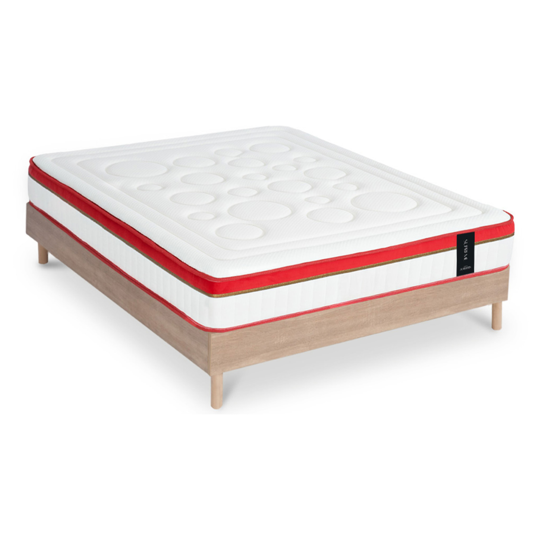 Ensemble Matelas Suprême & Sommier Kit Bois, Mémoire de Forme & Mousse Haute Densité, 24 cm, Soutien Ferme, Aération Optimale